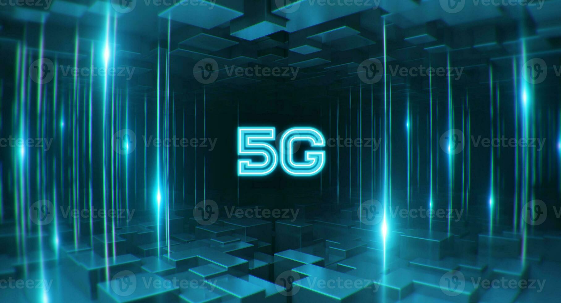 Illustration of 5G network with lines and blocks on background. 5G network wireless system. photo