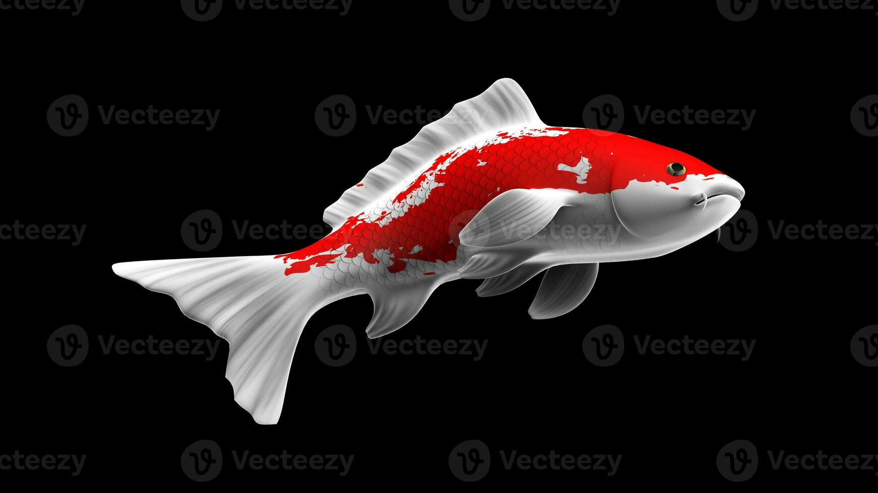 Photo colorful 3d rendering koi fish with white and red color patterns and side view