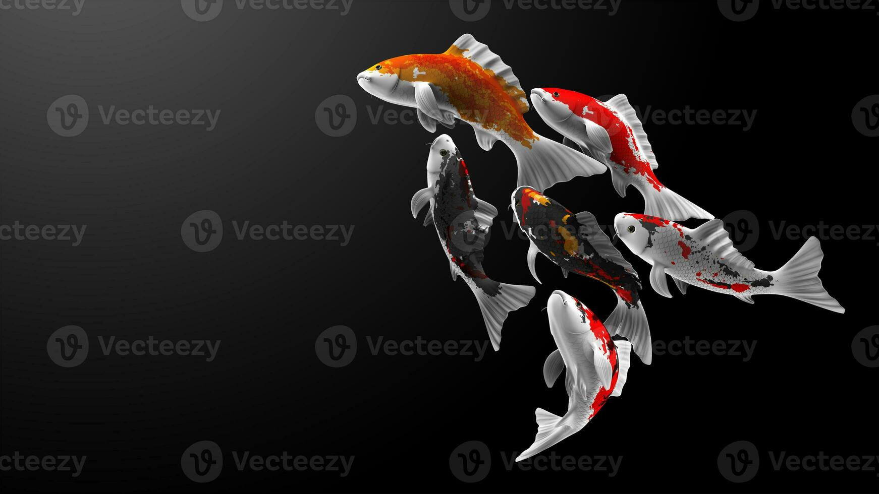 Illustration 3d rendering of swimming koi fish with various patterns and colors photo