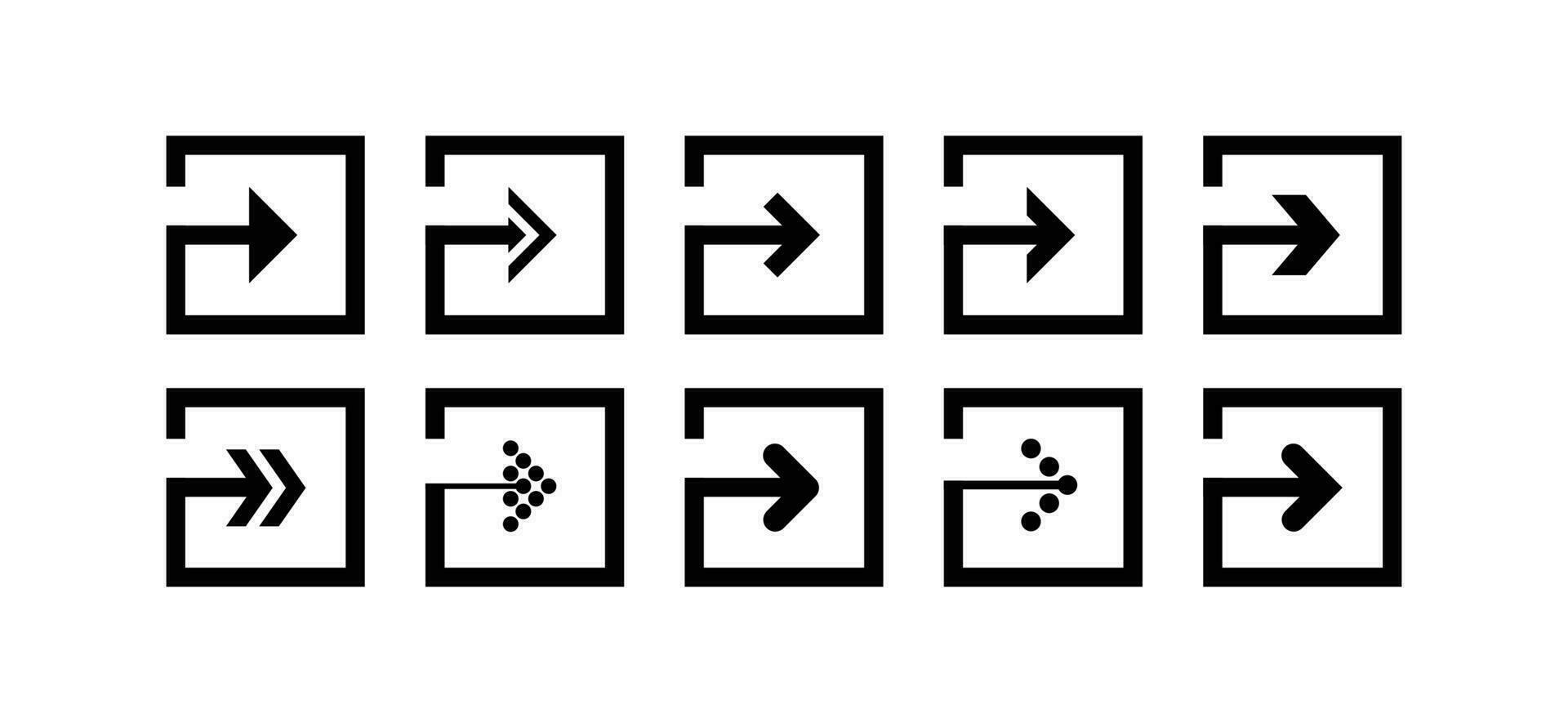 Set of black arrow illustration icons in the shape of a square vector