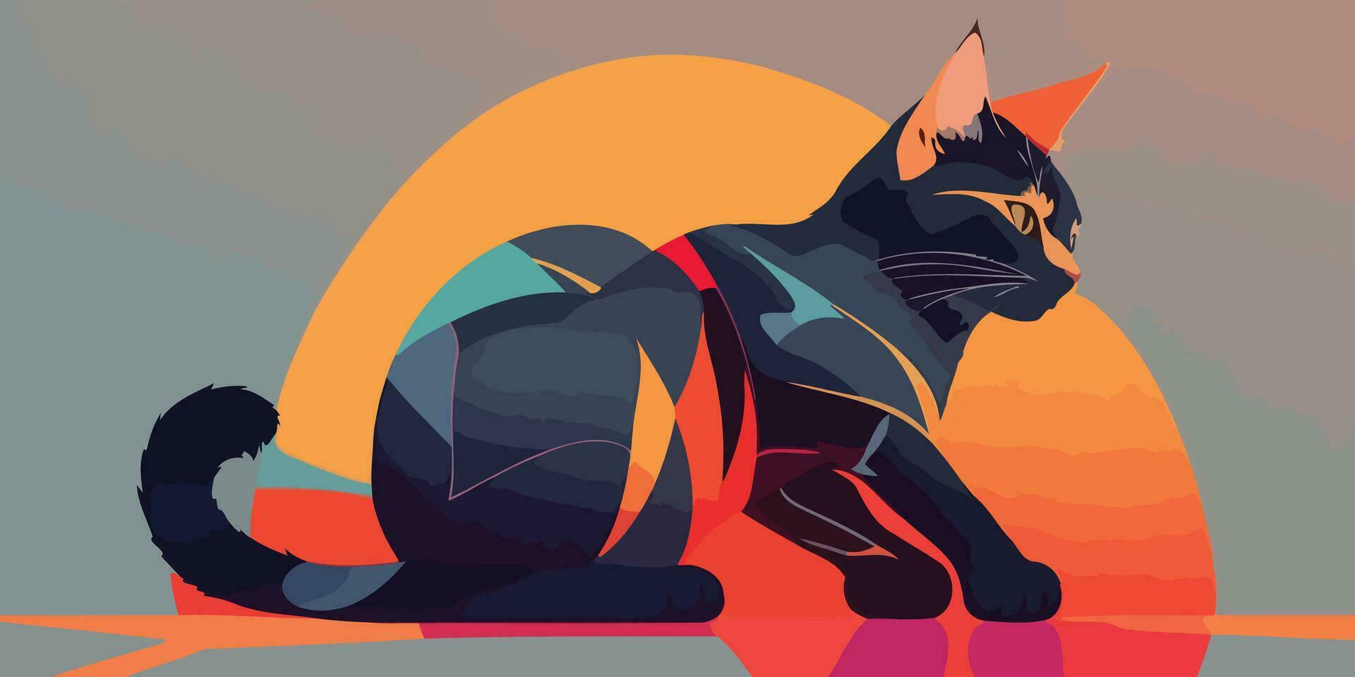 Colorful Cat Aesthetic Background Abstract Illustration vector