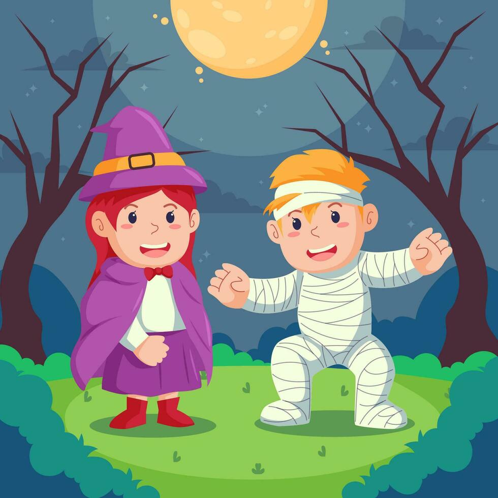1. Set Full Scene Halloween with Character vector