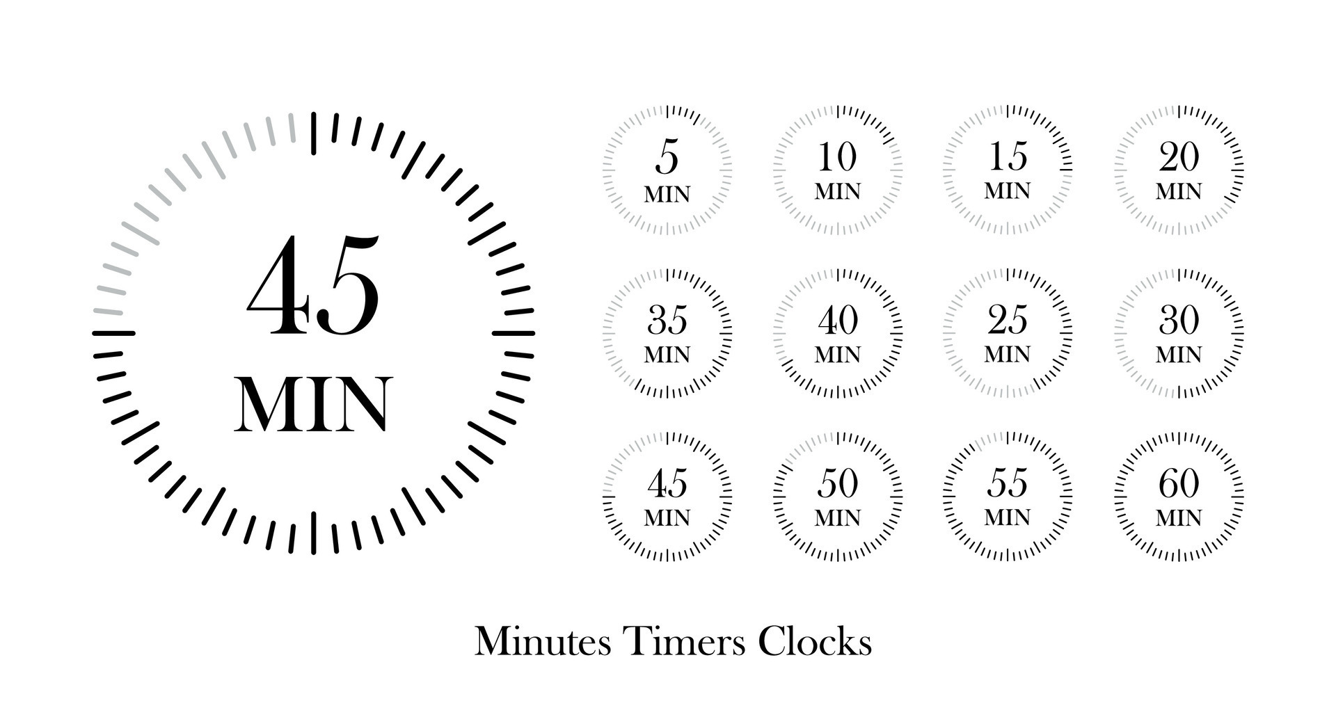 minutes timers Clocks set , Timer set, min icon design. 25752051 Vector