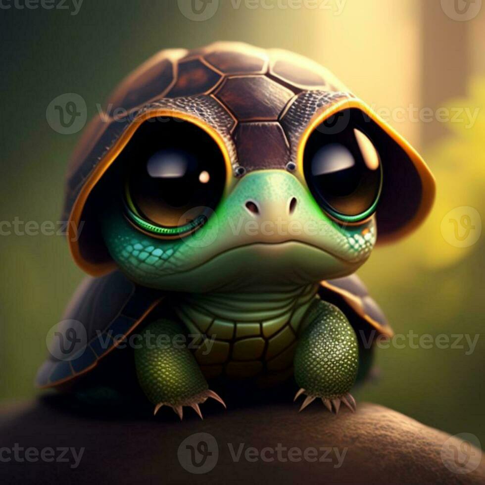 muy linda minúsculo Tortuga con ojo anteojos, borde Encendiendo, adorable grande ojos, pequeño foto