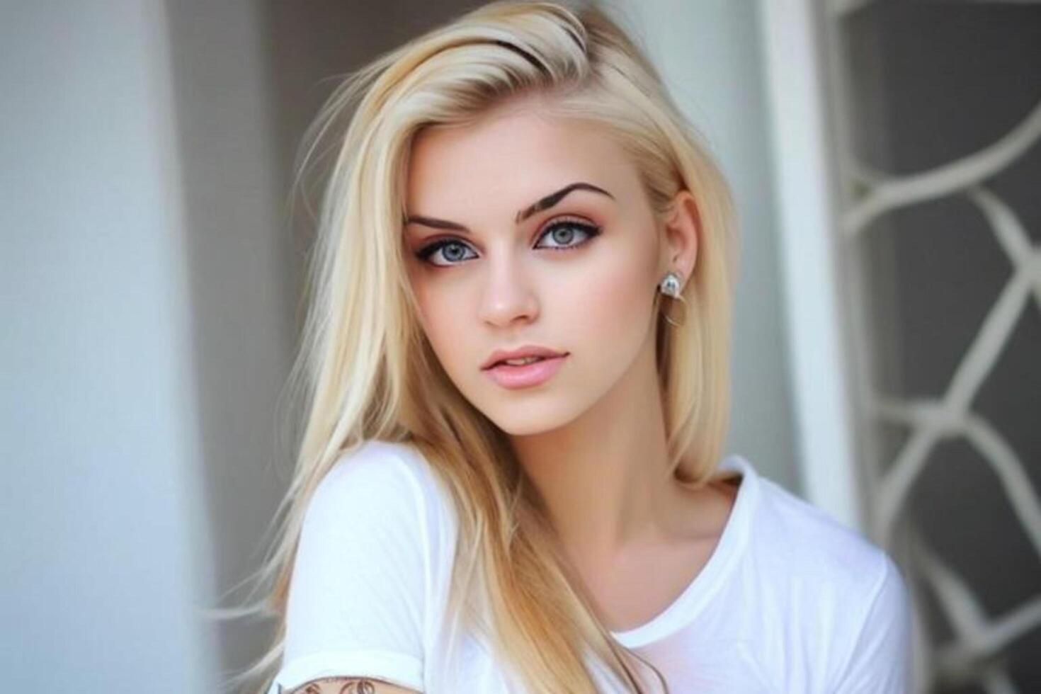A woman with a white shirt photo