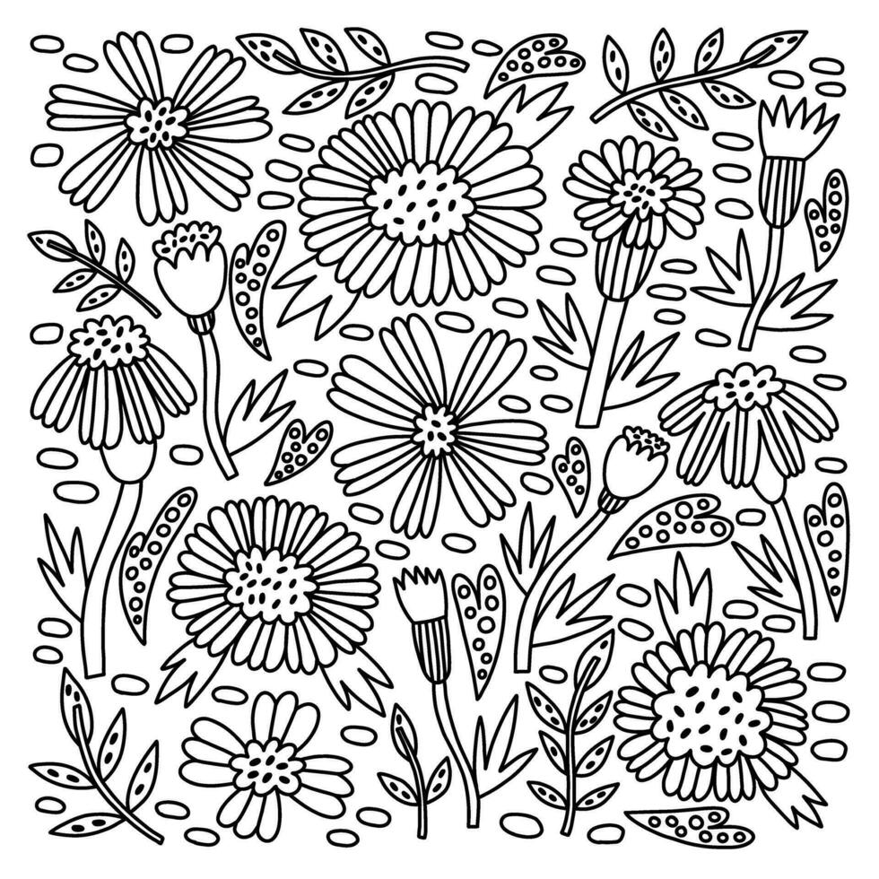 Doodle Flower Marigold coloring book vector