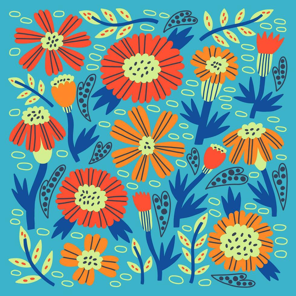 Flower Marigold and Plant vector collection element