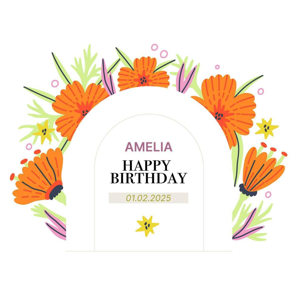 Flower Poppy arch frame for text vector in hand drawn style