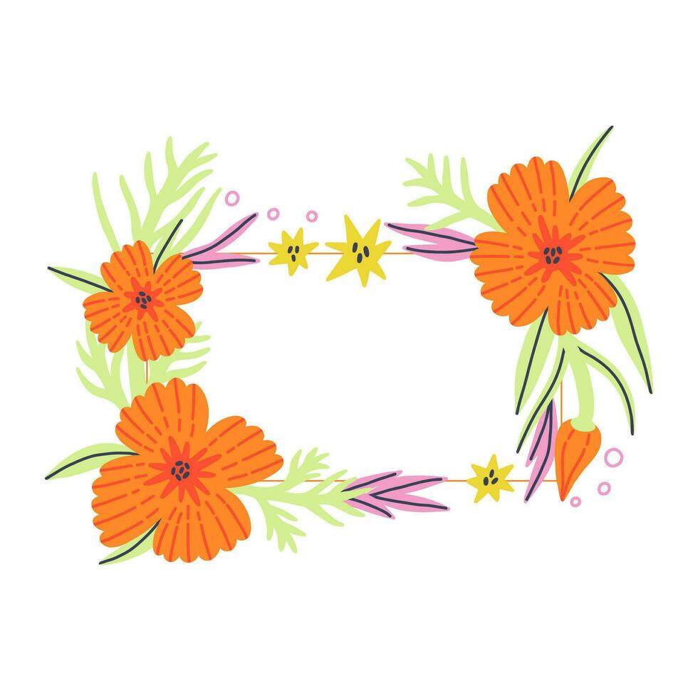 Flower Poppy border in vector hand drawn style