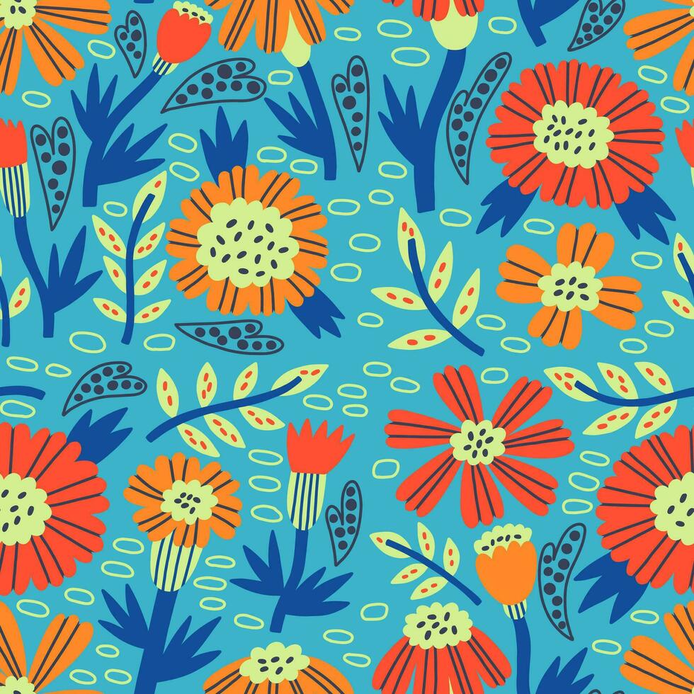 Flower Marigold seamless pattern vector