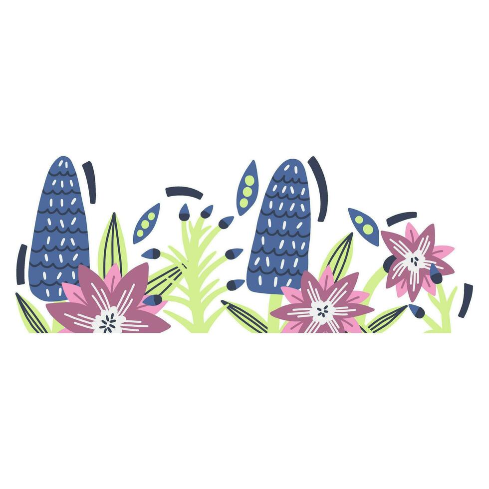 Flower Delphinium Border for text in vector hand drawn style