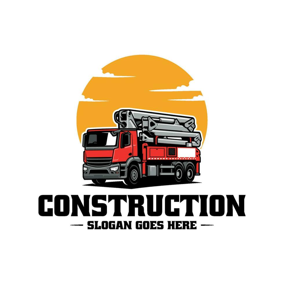 concrete pump truck illustration logo vector