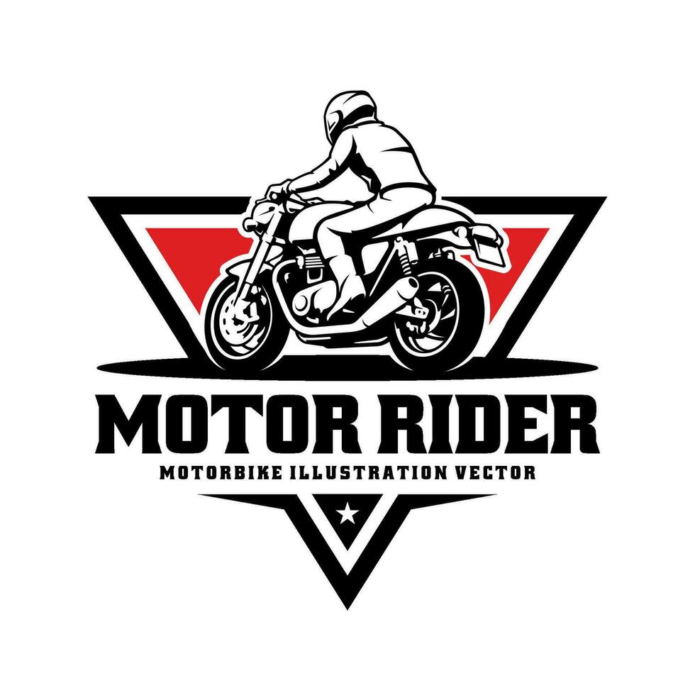motorista montando motocicleta ilustración logo vector aislado