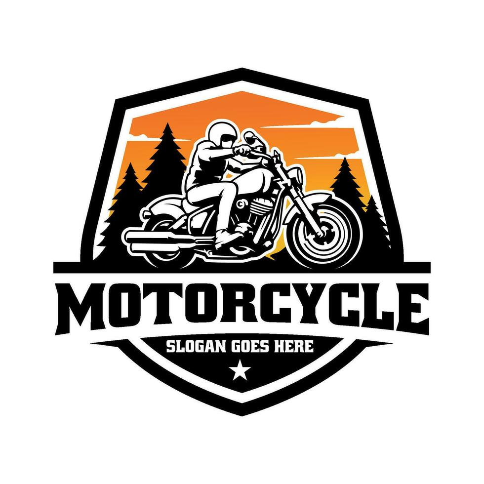 motorista montando motocicleta ilustración logo vector aislado