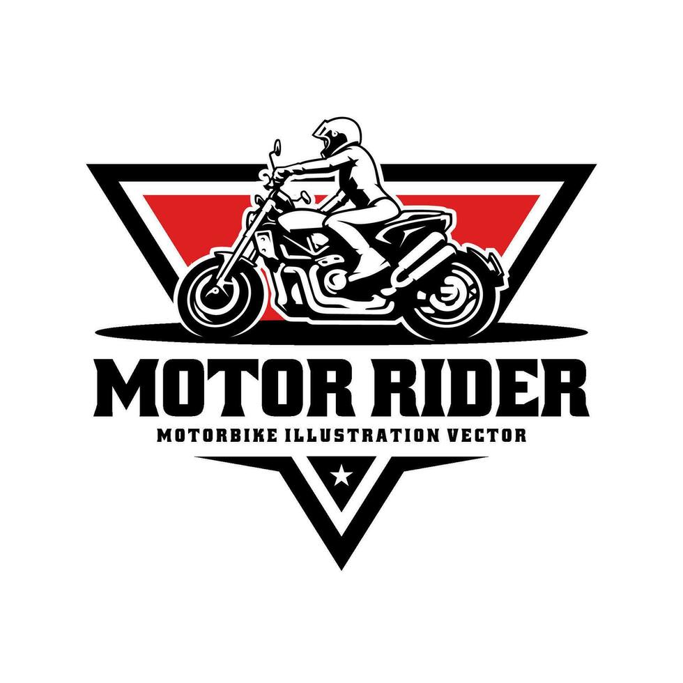 motorista montando motocicleta ilustración logo vector aislado