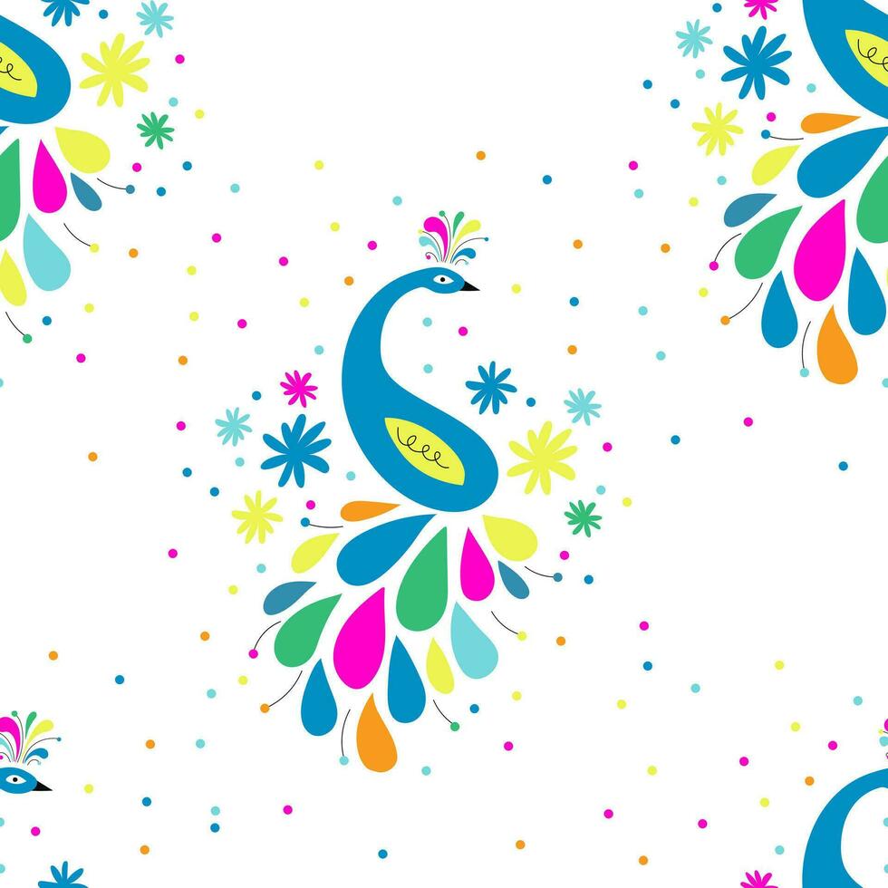 Seamless pattern with peacock. Vector illustration