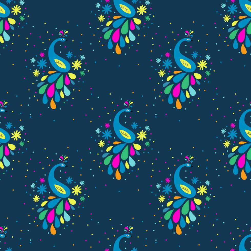 Seamless pattern with peacock. Vector illustration