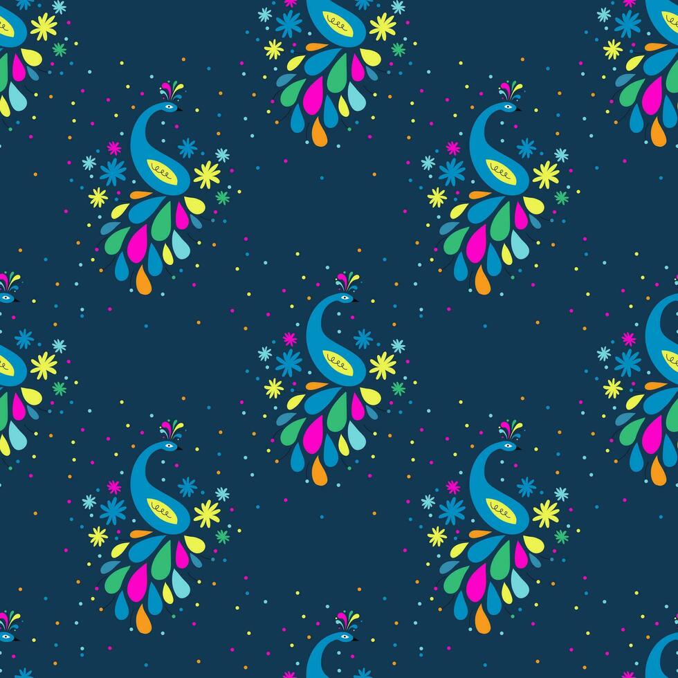 Seamless pattern with peacock. Vector illustration