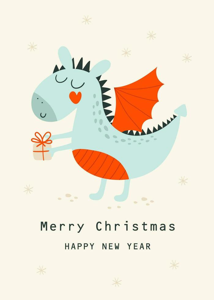 Happy New Year card  with cute dragon. Vector illustrations