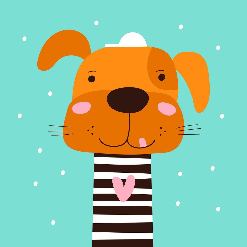 Card with cartoon cute dog. Vector illustrations