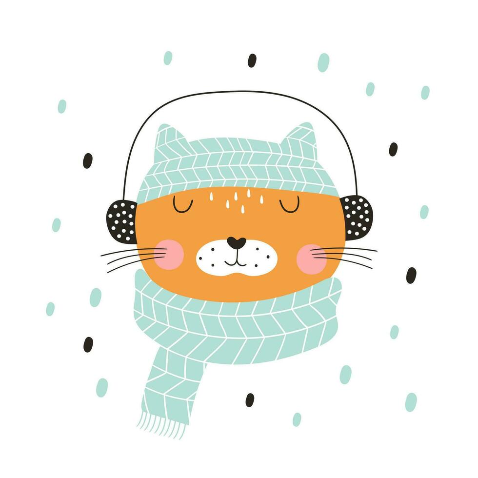 linda gato con un bufanda y sombrero. vector ilustraciones