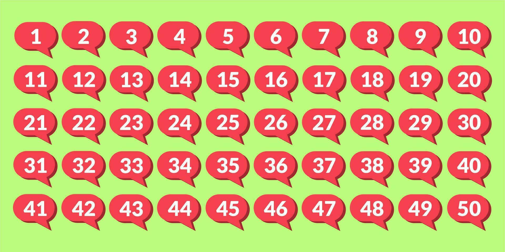 numbers one through fifty with colorful bubbles vector