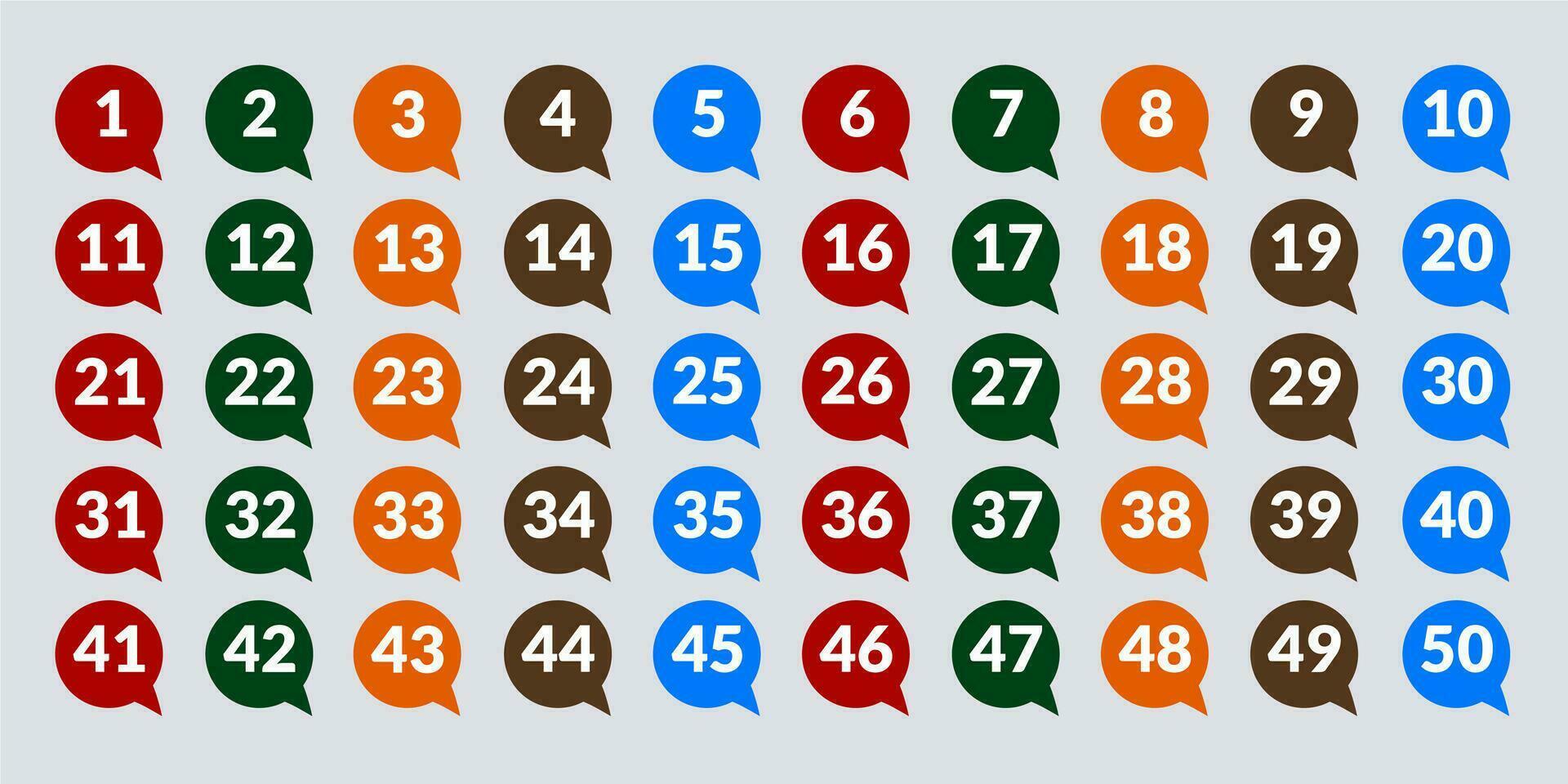 numbers one through fifty with colorful bubbles vector
