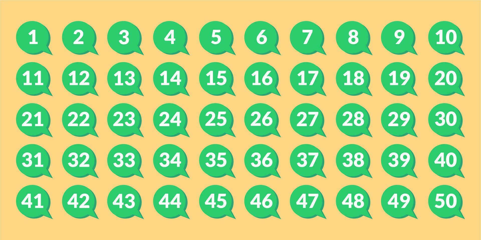 numbers one through fifty with colorful bubbles vector