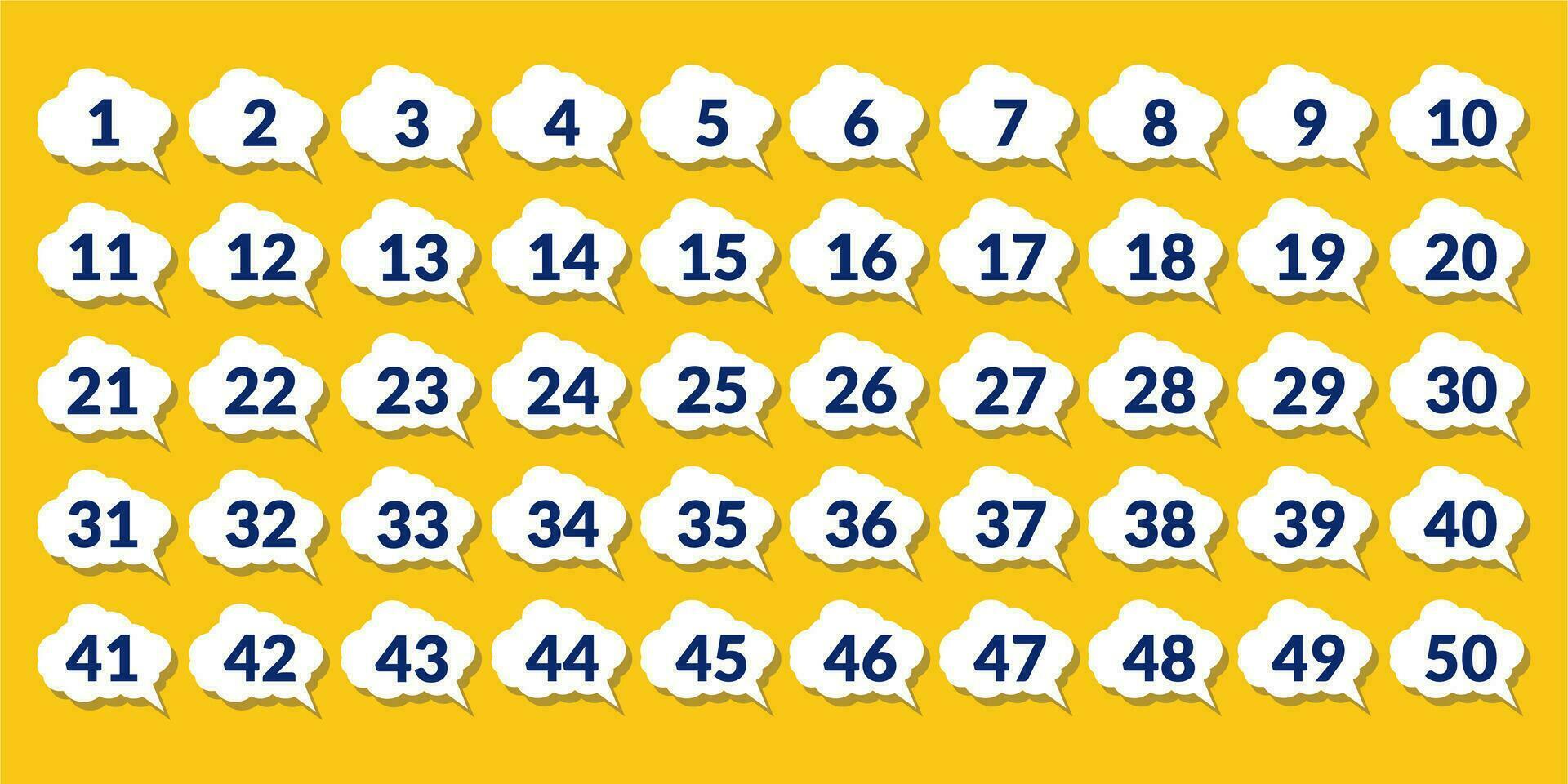 numbers one through fifty with colorful bubbles vector