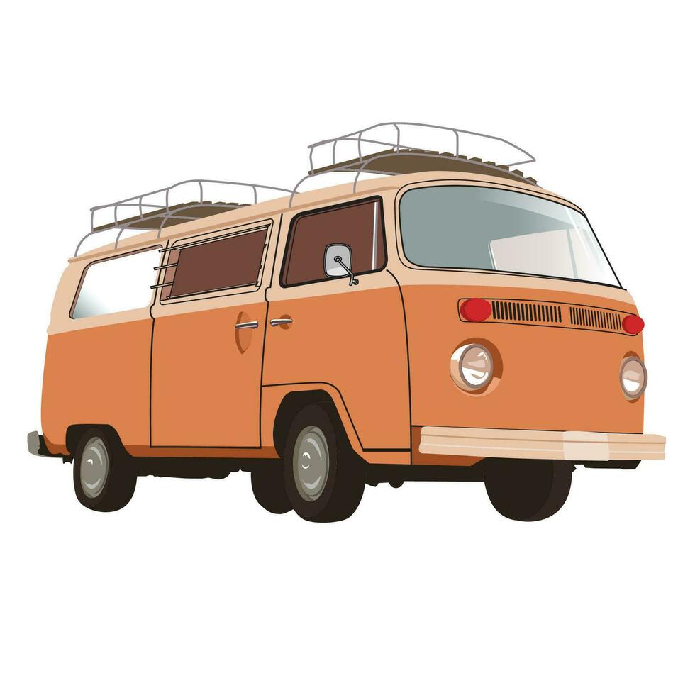 Vintage Van with above car luggage storage Illustration. vector