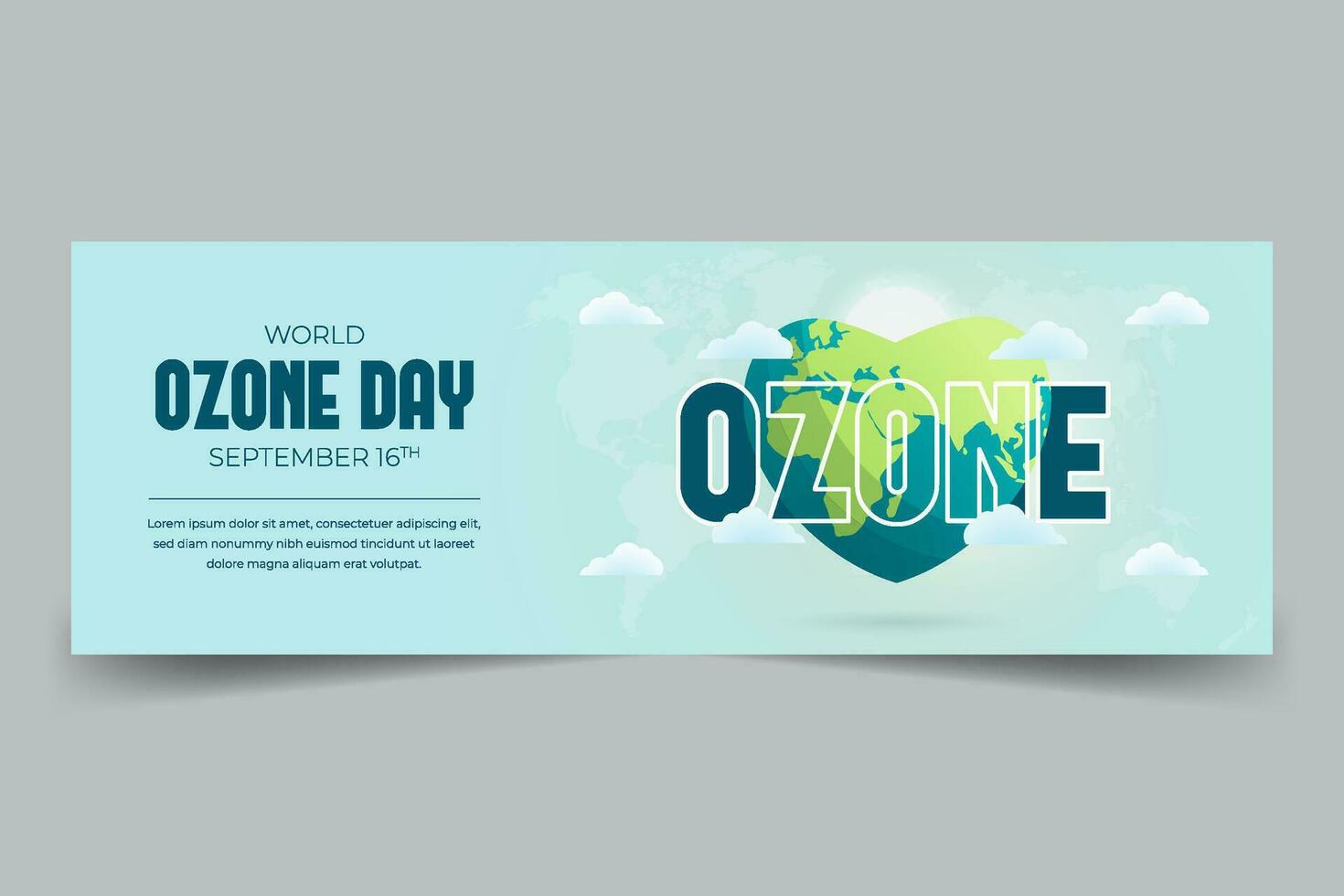 World Ozone Day September 16th horizontal banner with hearth shape globe illustration vector