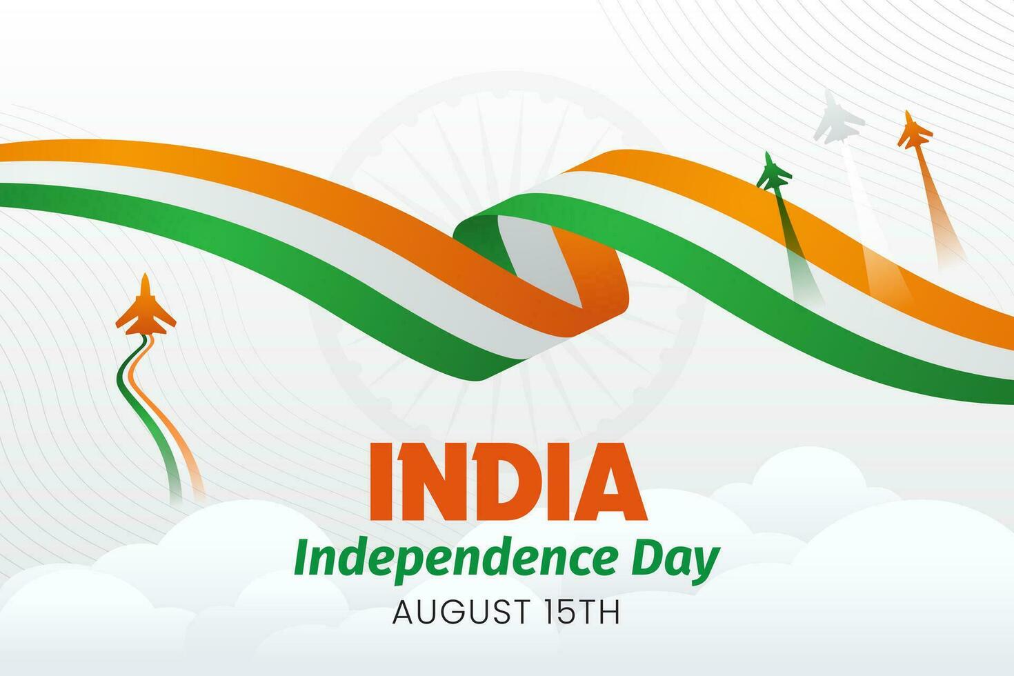 Happy India Independence Day August 15th with flag and fighter jets