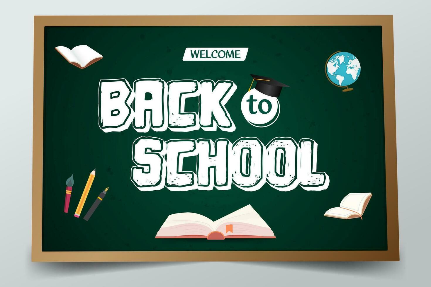 Back to School banner design with books hat globe and stationery illustration vector