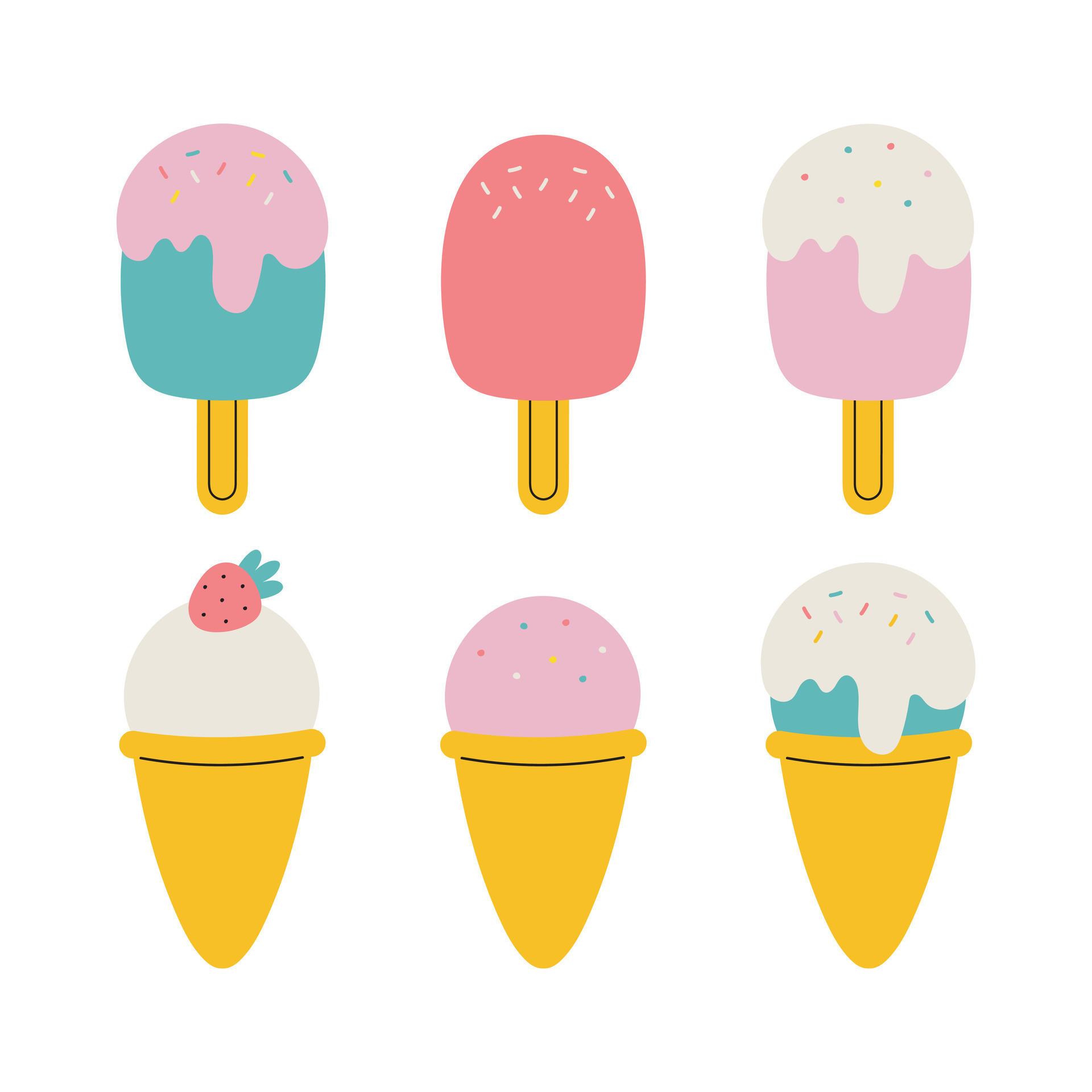 Set with ice cream. Good for cards, stickers, prints etc. Vector