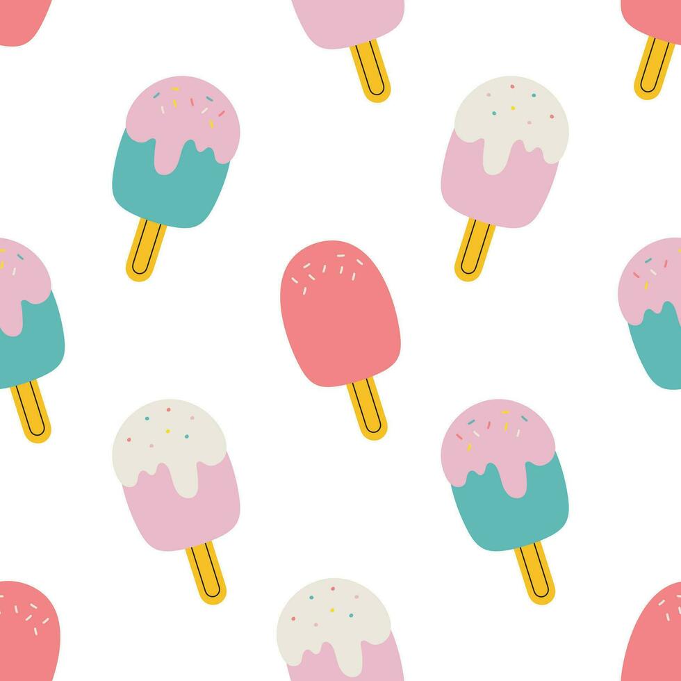 Seamless pattern with ice cream. For card, posters, banners, books, printing on the pack, clothes, fabric, wallpaper, textile or dishes. vector