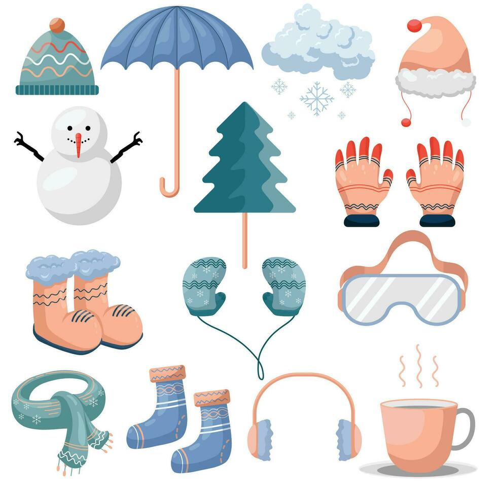 set of element winter collection vector