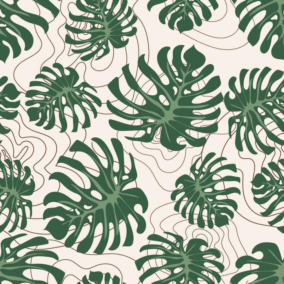 Floral seamless pattern with monstera's leaves vector