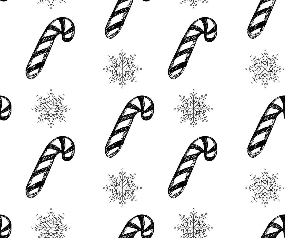 Candy stick and snowflake for Christmas vector seamless pattern
