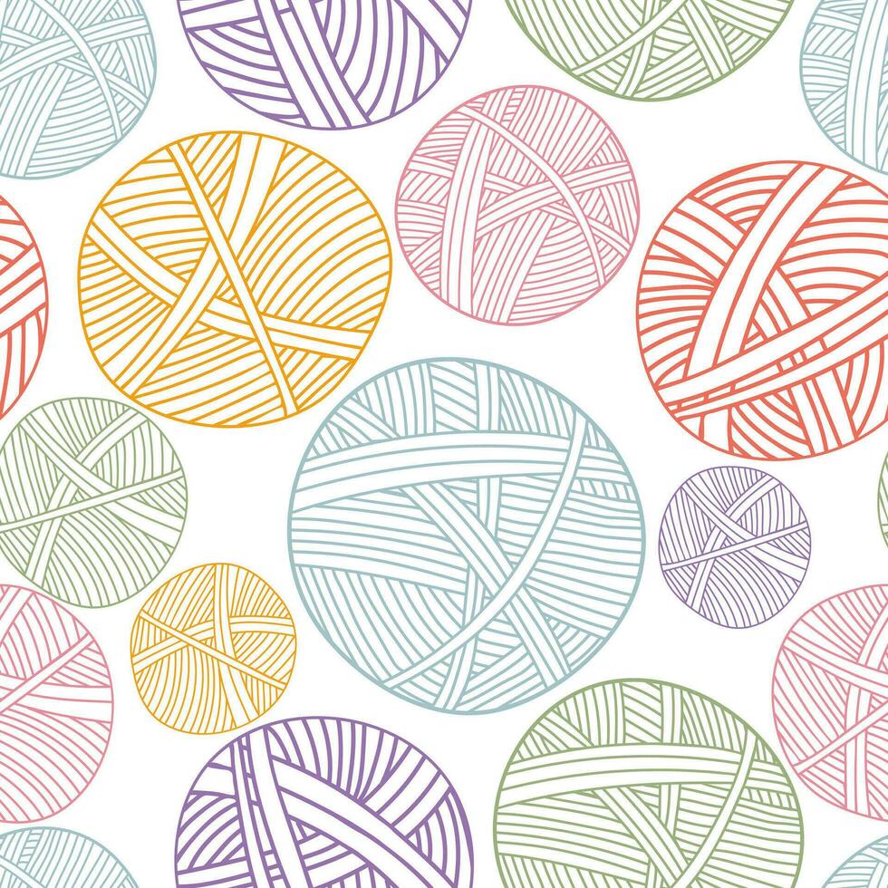 Seamless pattern with balls of yarn for knitting. Female hobby concept vector