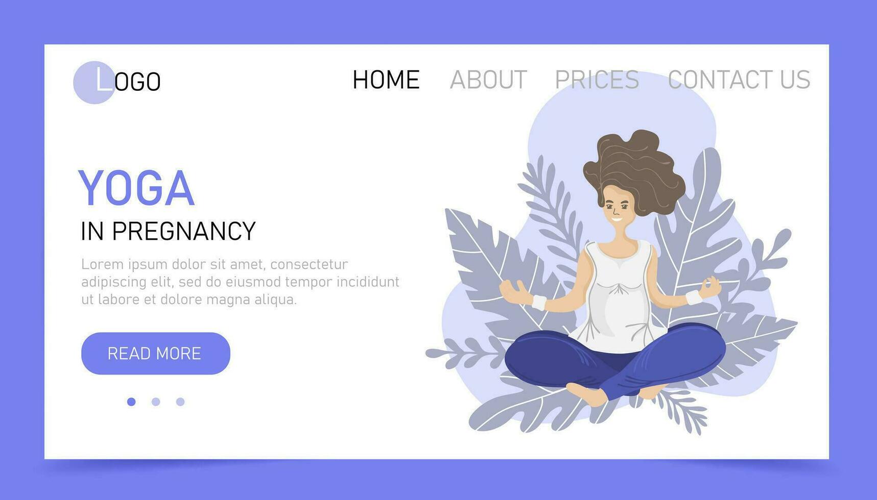 Yoga in pregnancy. Web landing page or website template for yoga studio or online class. Wellness and healthy lifestyle in pregnant vector