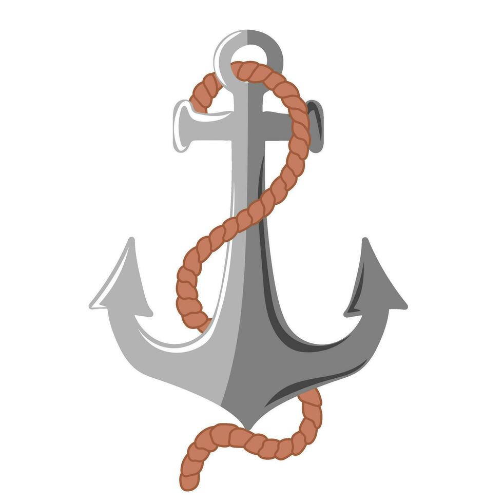 Hand drawn anchor with rope. Mooring vessel to sea bottom vector