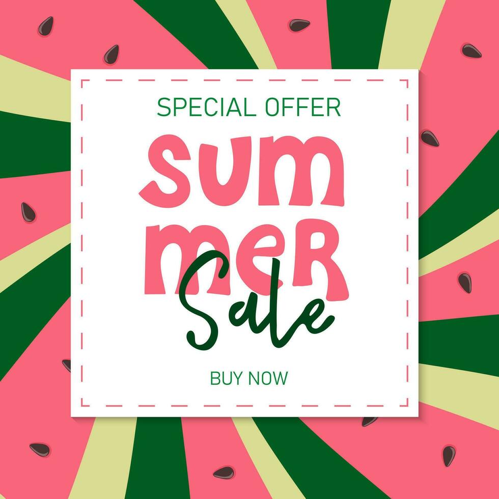 Summer sale banner with watermelon swirl background for store marketing promotion vector