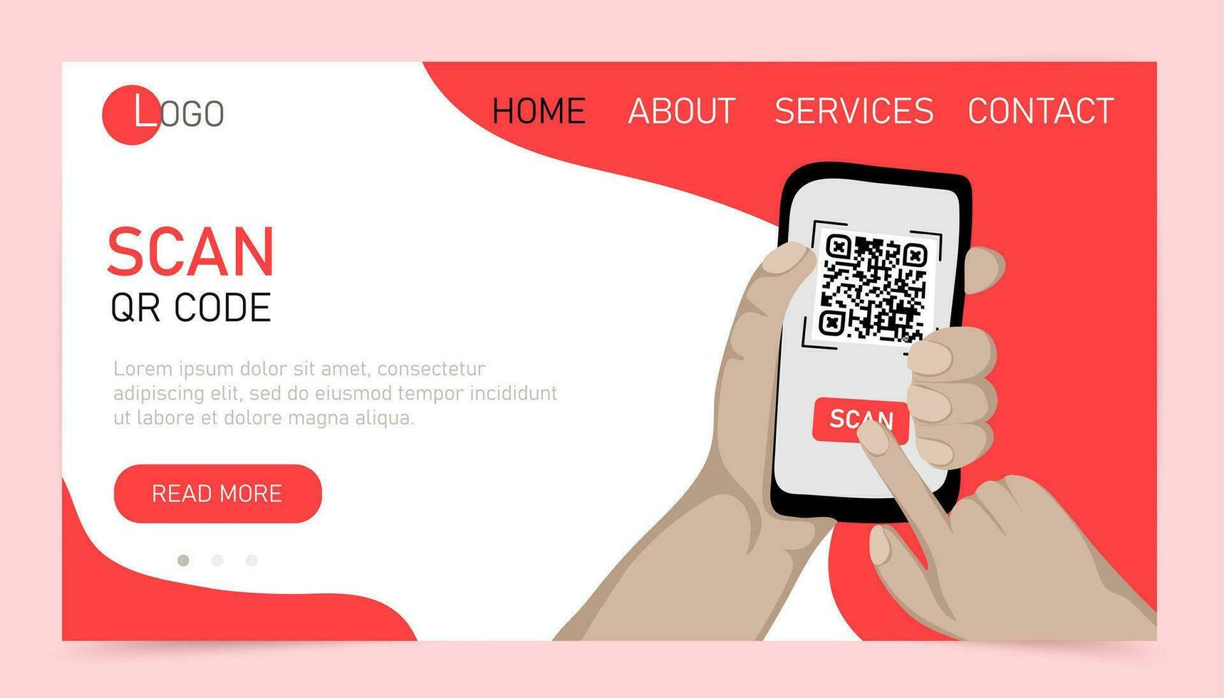 Scan qr code. Landing page or website template. Qr code payment, verification, online shopping, cashless technology concept vector