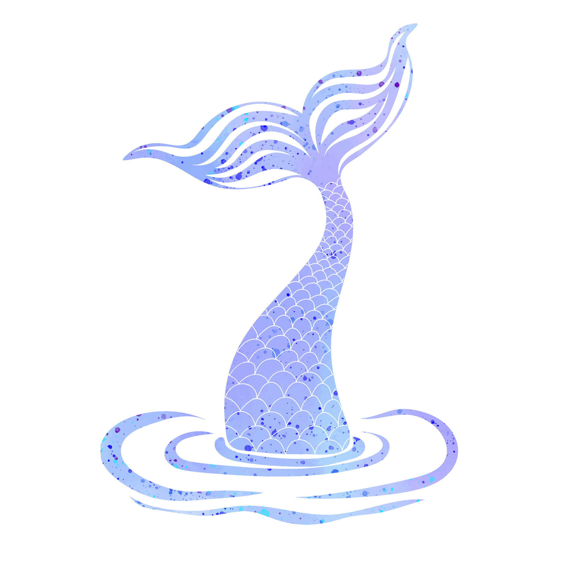 Mermaid tail in water. Watercolor fish tail. Concept of sea and