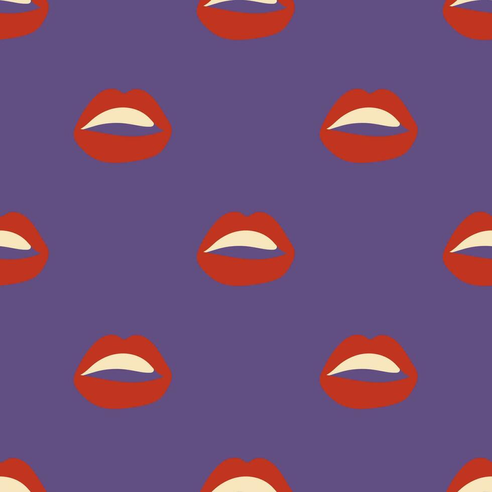 Seamless pattern with red lips in retro style vector