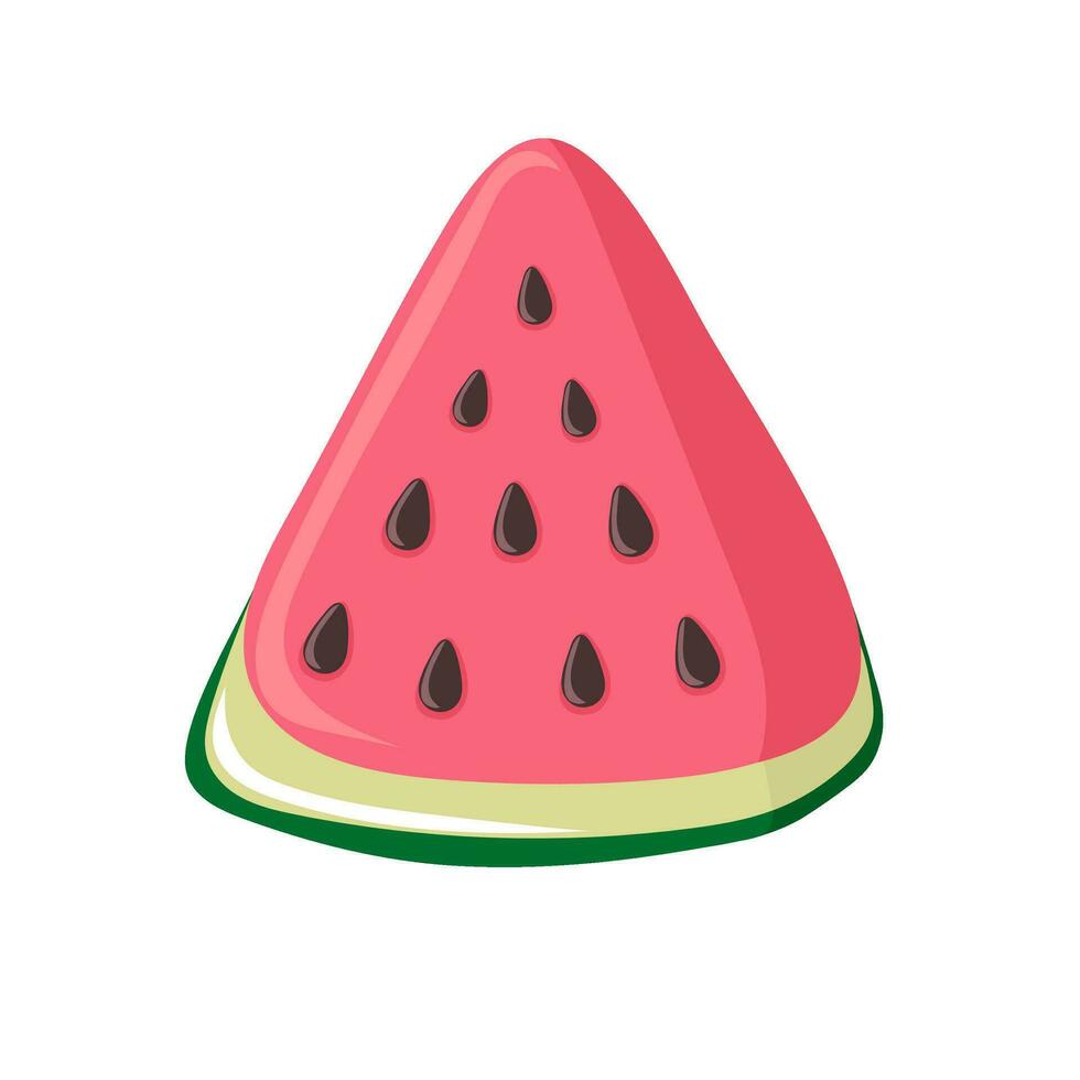 Slice of watermelon. Green striped berry with red pulp and brown seeds vector