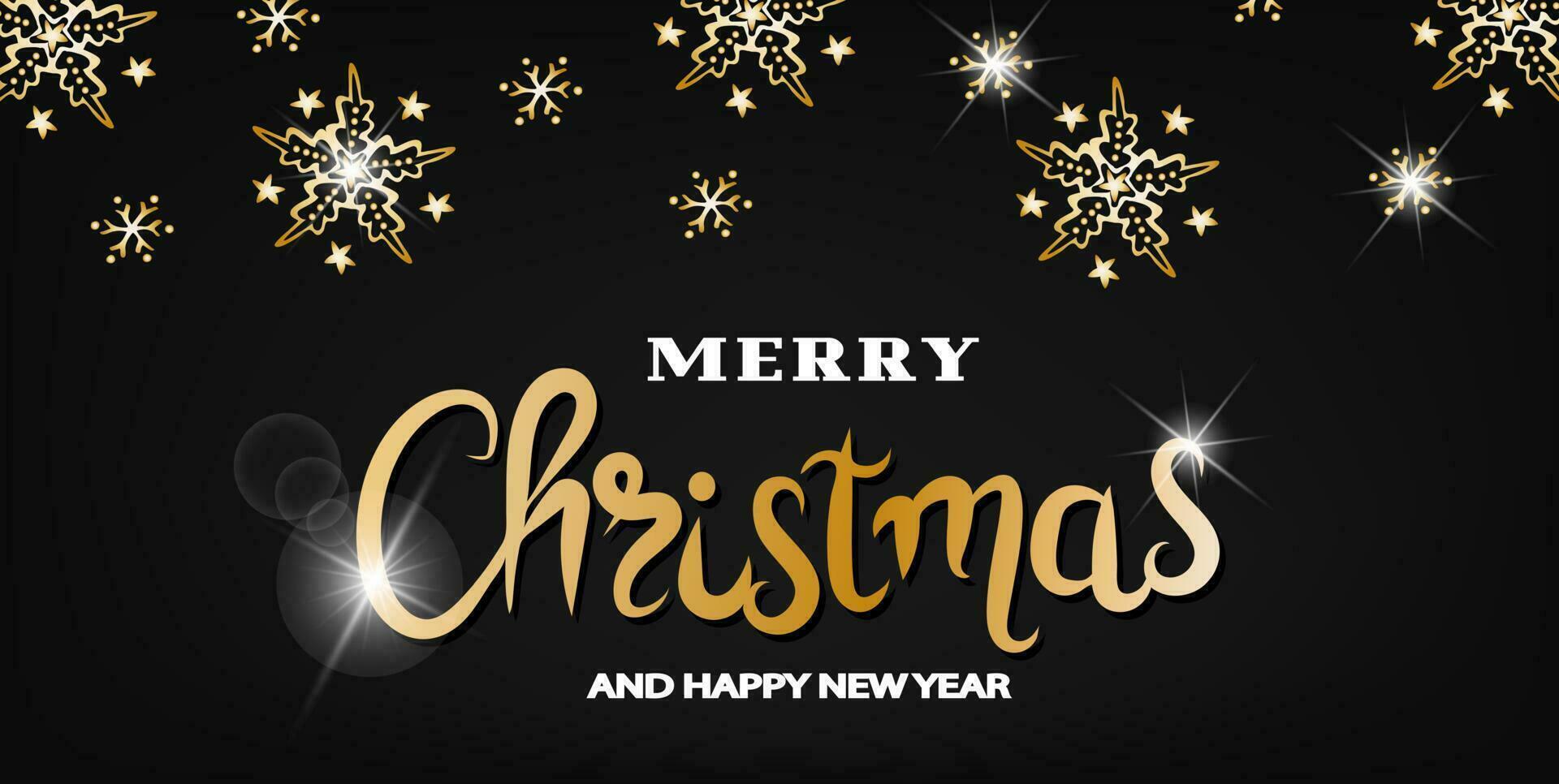 Christmas banner with gold text and snowflakes vector