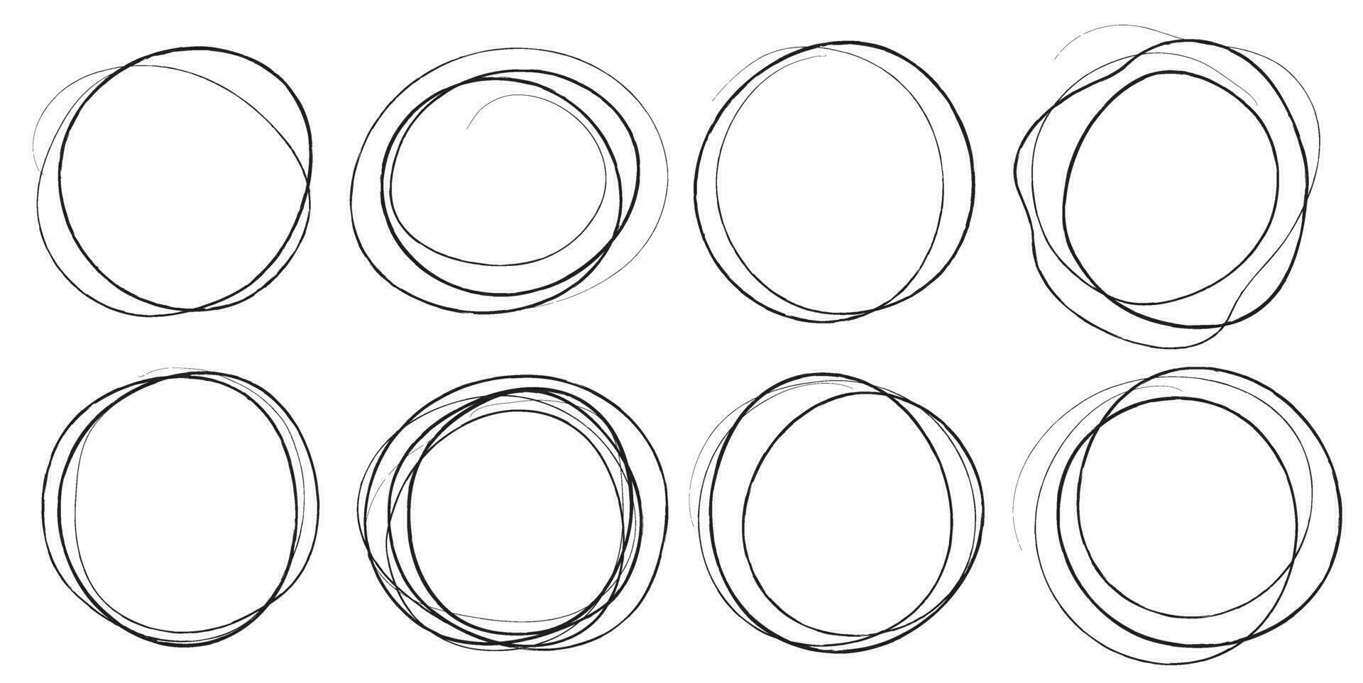 conjunto de mano dibujado circulo marcos redondo forma fronteras garabatear circular logo diseño elementos para mensaje Nota marca vector