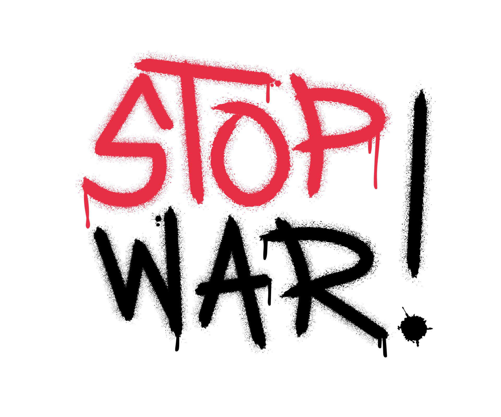 Graffiti STOP WAR word with splash effects and drops in black and red