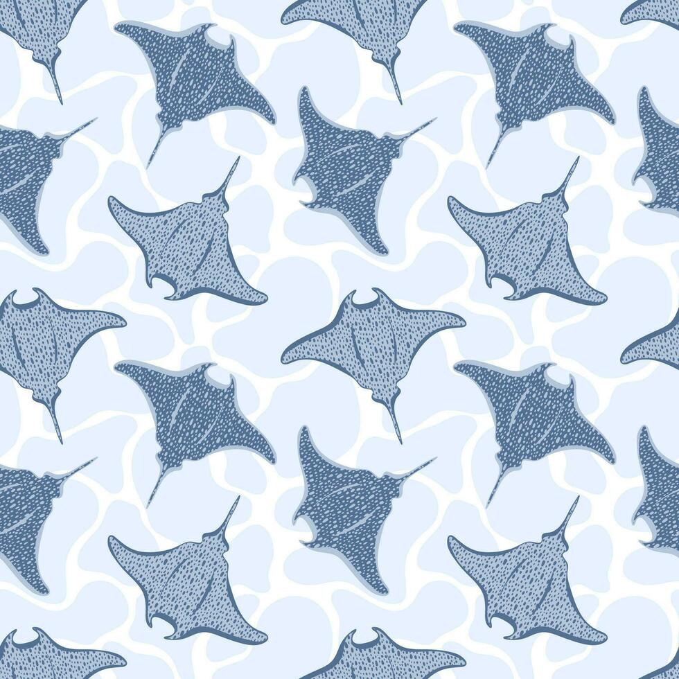 Seamless pattern with Stingray fishes swimming in water vector